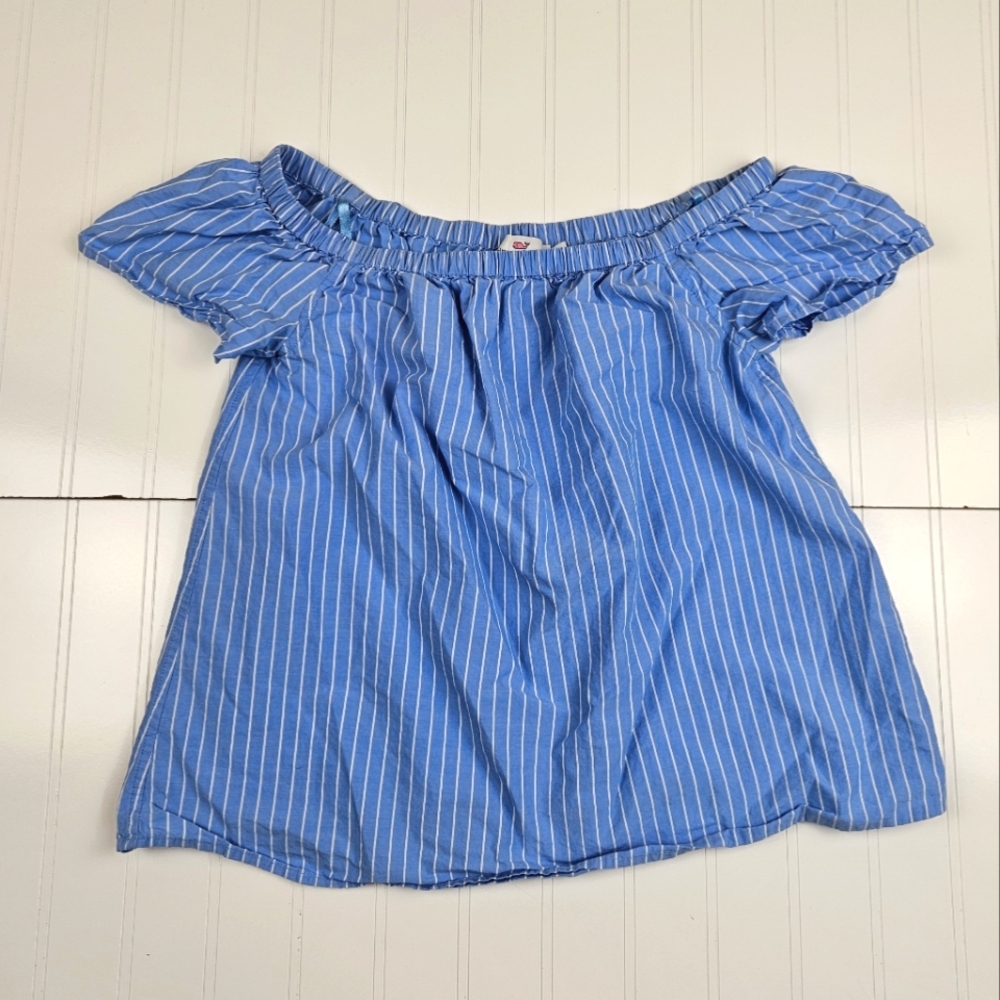 Vineyard Vines blue striped off shoulder top